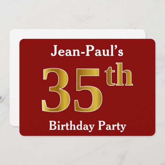 Rood, Nep Goud 35e Verjaardagsfeest + Aangepaste N Kaart (Voorkant / Achterkant)