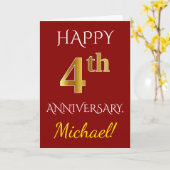 Rood, Nep Goud 4e Trouwdag + Naam Kaart (Gele Bloem)