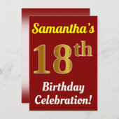 Rood, Nepgoud 18e Verjaardagsfeest + Naam Kaart (Voorkant / Achterkant)