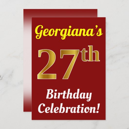 Rood, Nepgoud 27e verjaardagsfeest + Naam Kaart (Voorkant / Achterkant)