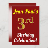 Rood, Nepgoud 3e verjaardagsfeest + Naam Kaart (Voorkant / Achterkant)