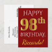 Rood, Nepgoud 98e verjaardag + aangepaste naam Briefkaart (Voorkant / Achterkant)