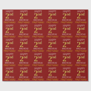Rood, Nepgoud "HAPPY 2e VERJAARDAG" Cadeaupapier
