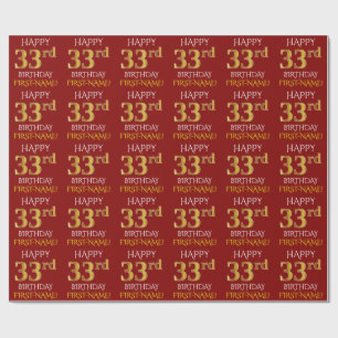 Rood, Nepgoud "HAPPY 33e VERJAARDAG" Cadeaupapier