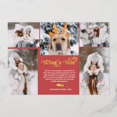 Rood nieuwjaar in review 5 foto-inkuilraster folie feestdagenkaart (Voorkant)