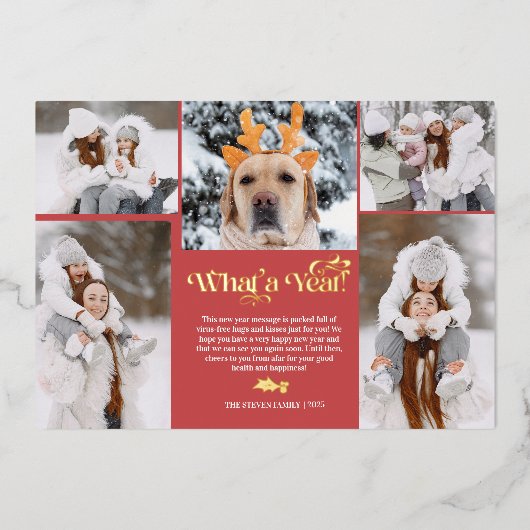 Rood nieuwjaar in review 5 foto-inkuilraster folie feestdagenkaart (Voorkant)