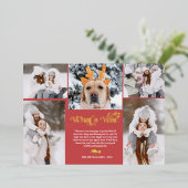 Rood nieuwjaar in review 5 foto-inkuilraster folie feestdagenkaart (Staand Voorkant)