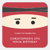 Rood Ninja Verjaardagsfeestlabel Vierkante Sticker (Voorkant)