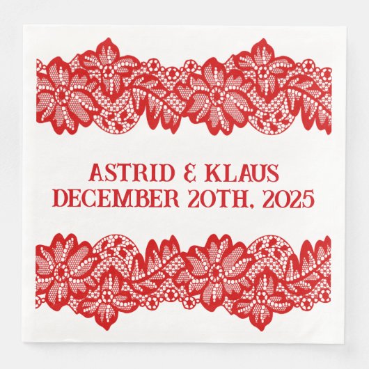 Rood Noors "Kant" bruiloft Servet (Voorkant)