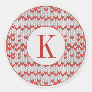 ROOD NORDIC BREI Grote ronde Stickers + Initiaal
