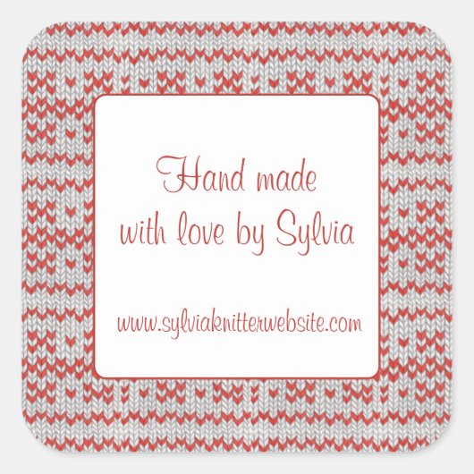 ROOD NORDIC KNIT 3" Vierkante "Hand Made" Stickers (Voorkant)
