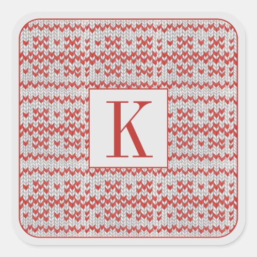ROOD NORDIC KNIT Grote Vierkante Stickers + Initia (Voorkant)