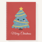 Rood Notitieboek met kerstboom in Kawaii (Voorkant)