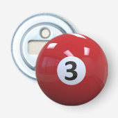 Rood Nr. 3 Biljart Pool Ball Button Flesopener (Voorkant)