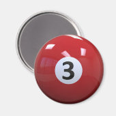 Rood Nr. 3 Biljart Pool Ball Magneet (Voorkant / Achterkant)