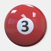 Rood Nr. 3 Biljart Pool Ball Magneet (Voorkant)