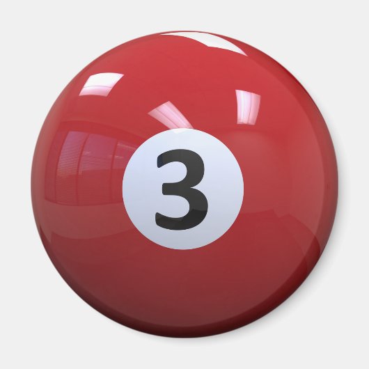 Rood Nr. 3 Biljart Pool Ball Magneet (Voorkant)