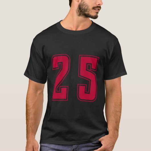 Rood Nummer 25 Team Junior Sport Genummerd Uniform T-shirt (Voorkant)