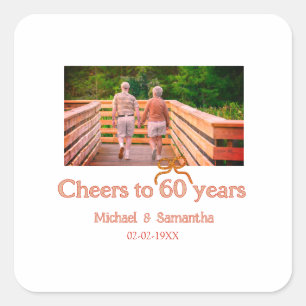 rood of boog feestelijk 60 jaar jubileum huwelijk vierkante sticker