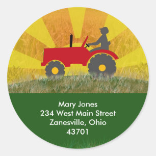 Rood of Groen Tractor Adreslabel Ronde Sticker