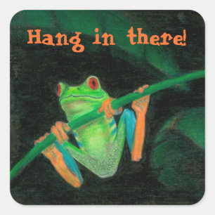 Rood-ogen boomkikker: "Hang daar in!" Vierkante Sticker