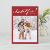 Rood Oh Wat Een Leuke Kerstvakantie Fotokaart Feestdagenkaart (Staand voorkant)