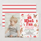 Rood Oh Wat Leuk Foto Kerstmis 1e Verjaardag Kaart (Voorkant / Achterkant)