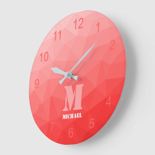 Rood ombre geometrie mesh patroon monogram grote klok (Hoek)