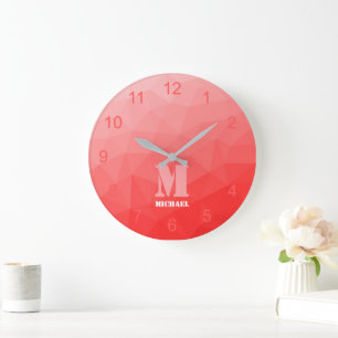 Rood ombre geometrie mesh patroon monogram grote klok