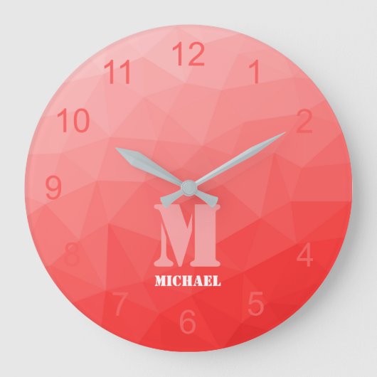 Rood ombre geometrie mesh patroon monogram grote klok (Voorkant)