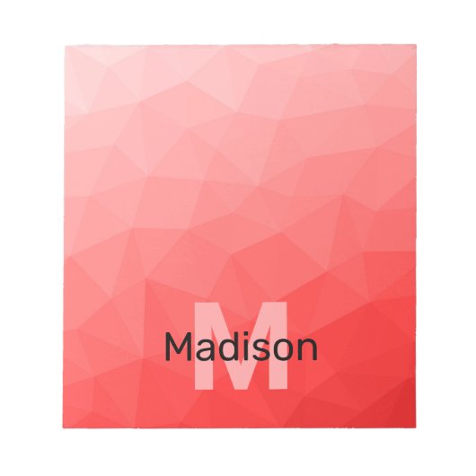 Rood ombre geometrisch mesh patroon Monogram Notitieblok (Voorkant)