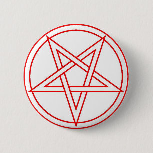 Rood omgekeerd pentakel ronde button 5,7 cm