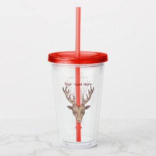 Rood omrand bruin hertengewei grote gewei acryl drinkbeker