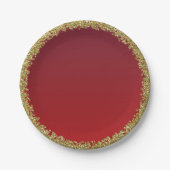 Rood ondergedompeld goud glitter glam sparkle part papieren bordje (Voorkant)