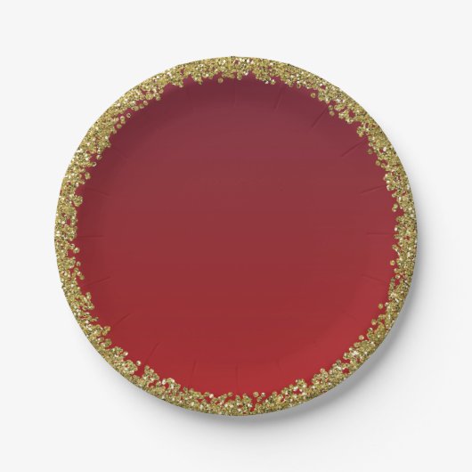 Rood ondergedompeld goud glitter glam sparkle part papieren bordje (Voorkant)