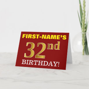 Rood, onecht goud "32e BIRTHDAY"-Kaart Kaart