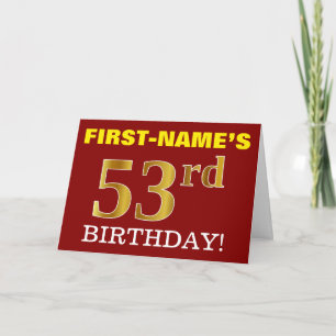 Rood, onecht goud "53rd BIRTHDAY"-Kaart op zaterda Kaart