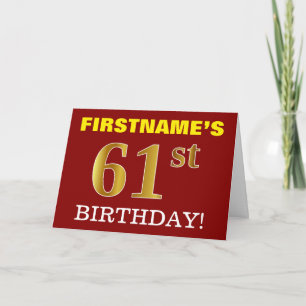 Rood, onecht goud "61st BIRTHDAY"-Kaart Kaart