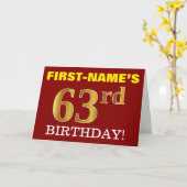 Rood, onecht goud "63rd BIRTHDAY" op zaterdag Kaar Kaart (Gele Bloem)