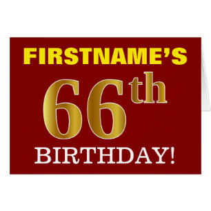 Rood, onecht goud "66th BIRTHDAY"-geboortedag Kaar