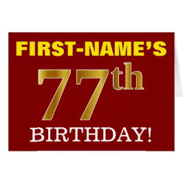 Rood, onecht goud "77th BIRTHDAY" - Birthday Kaart