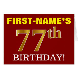 Rood, onecht goud "77th BIRTHDAY" - Birthday Kaart