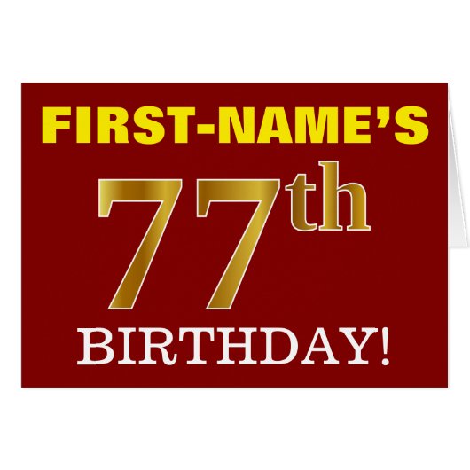 Rood, onecht goud "77th BIRTHDAY" - Birthday Kaart (Voorkant Horizontaal)