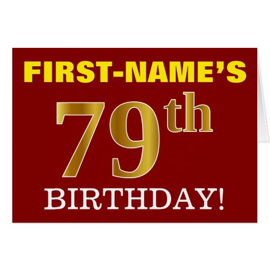 Rood, onecht goud "79th BIRTHDAY" - Birthday Kaart (Voorkant Horizontaal)
