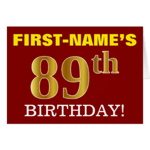 Rood, onecht goud "89th BIRTHDAY"-verjaardagskaart