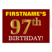 Rood, onecht goud "97th BIRTHDAY"-geboortedag Kaar (Voorkant Horizontaal)