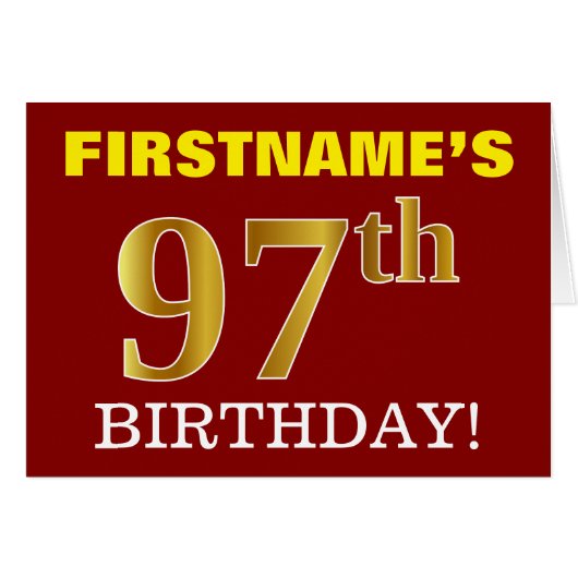 Rood, onecht goud "97th BIRTHDAY"-geboortedag Kaar (Voorkant Horizontaal)