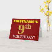 Rood, onecht goud "9e BIRTHDAY"-geboortedag Kaart (Gele Bloem)
