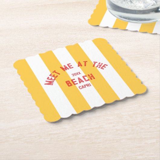 Rood Ontmoet Mij Op Het Strand Geel Cabana Stripe Kartonnen Onderzetters (Gebogen)