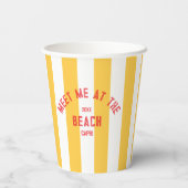Rood Ontmoet Mij Op Het Strand Geel Cabana Stripe Papieren Bekers (Achterkant)